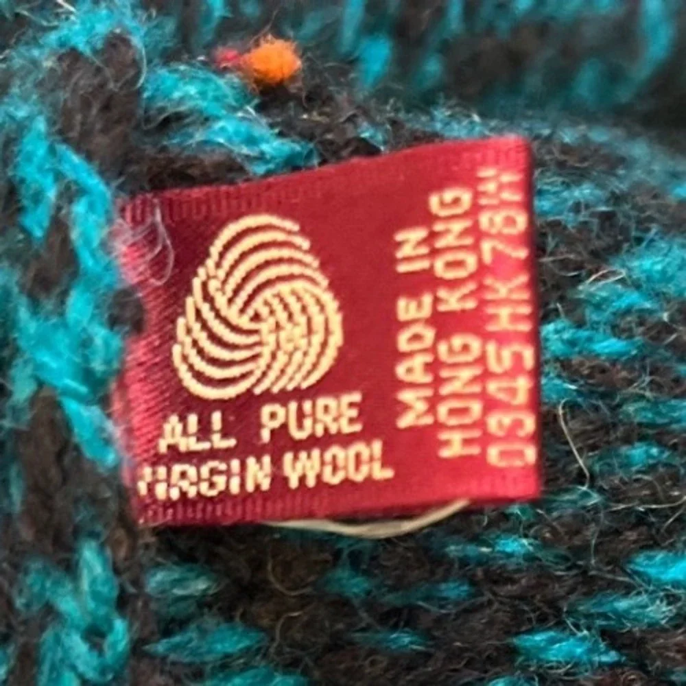 Vintage Nordstrom Scottish Shetland Wool Knit Sweater XL Teal Herringbone‎ Retro